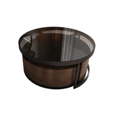 Round black and walnut coffee table set with 360-degree rotation and storage space